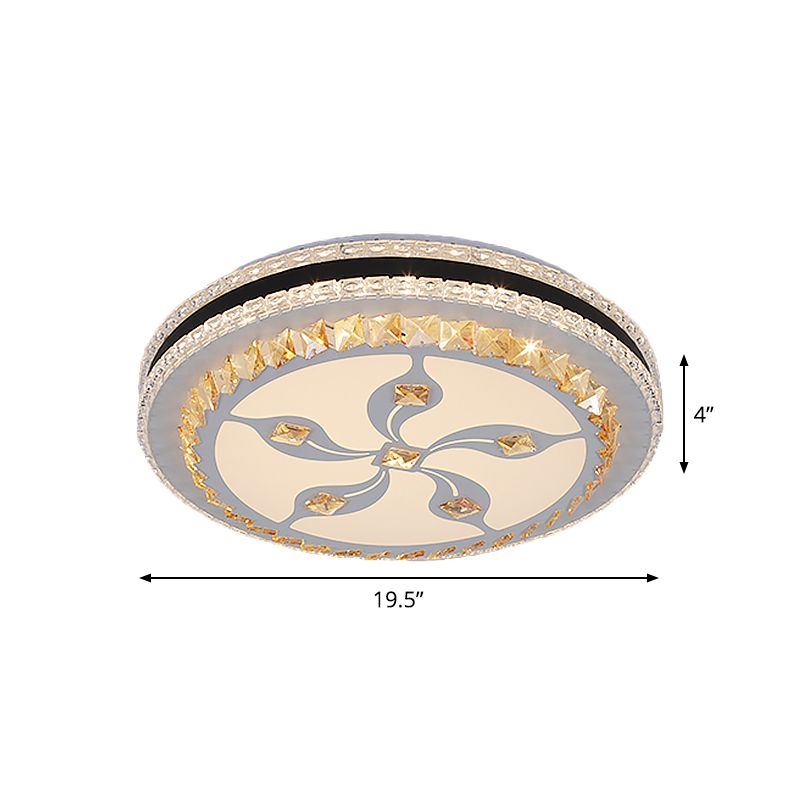 Lámpara circular de techo LED de cristal facetado modernista, montaje empotrado en cromo con diseño de nudo/flor