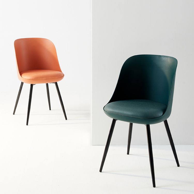 Leather Upholstered Armless Dining Chairs Solid Back Side Chairs with Metal Legs
