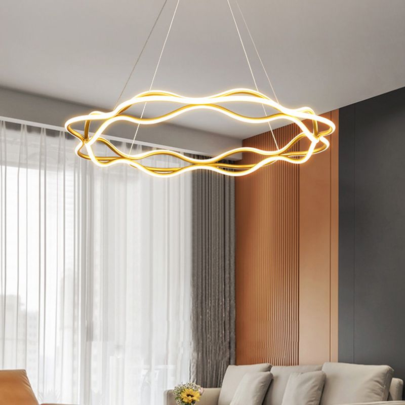 Moderne LED -Kronleuchter -Beleuchtungskörper Wohnzimmer Lineare Kronleuchterlampe in Gold