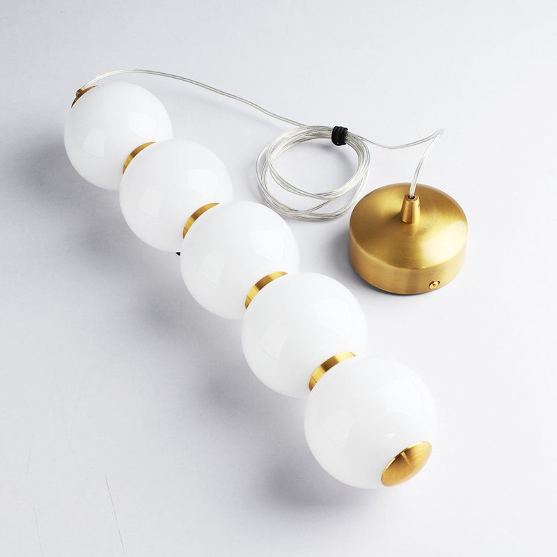 Sugar-Coated Haws Opal Glass Chandelier Minimal 5-Light Gold Pendant Light Kit for Dining Room