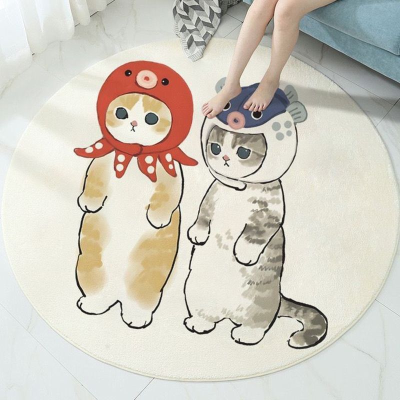 Non-Slip Backing Round Polyster Cartoon Animal Print Contemporary Carpet