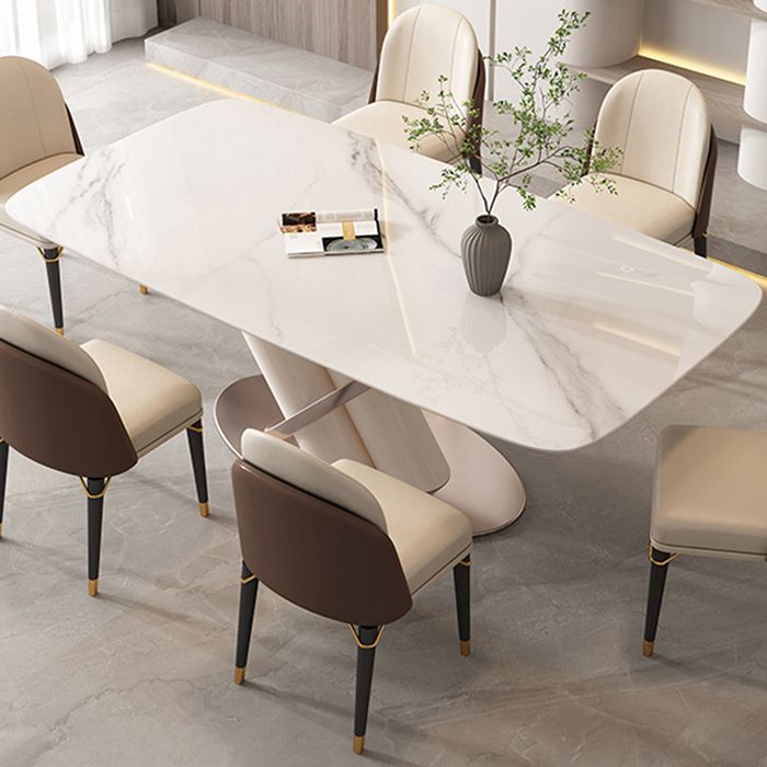 Rectangle Traditional Luxury Dining Table Sintered Stone Table with Pedestal Base