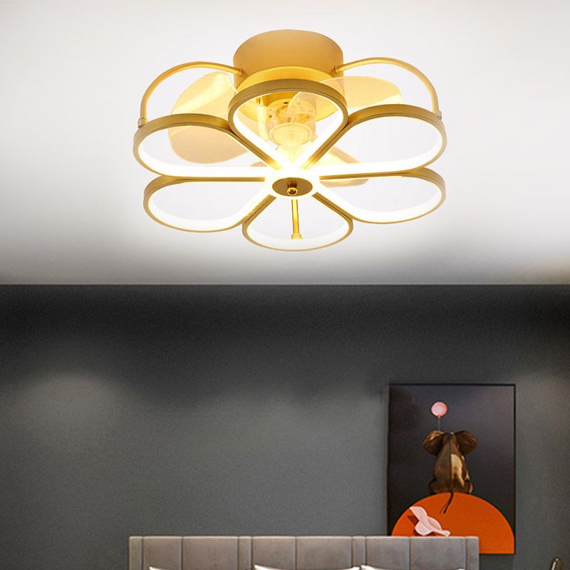 Cartoon LED Flush Mount Fan Lamp Geometric Semi Flush Ceiling Light Fixture with Metal Shade