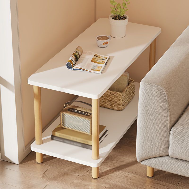 Modern Wooden Side Table Square / Rectangle White and Wood 4 - Legs Sofa Side Table