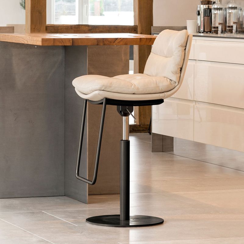 Glam Style Armless Counter Stool Leather Adjustable Height Bar Stool