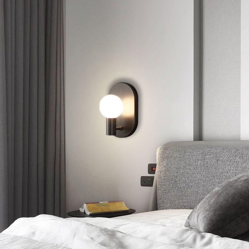 Solid Brass Wall Lamp Contemporary Black / Gold Wall Light with Glass Shade