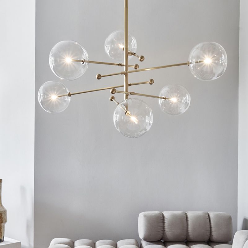 Nordic Metal Chandelier Globe Pendant Lamps with Glass Shade for Living Room