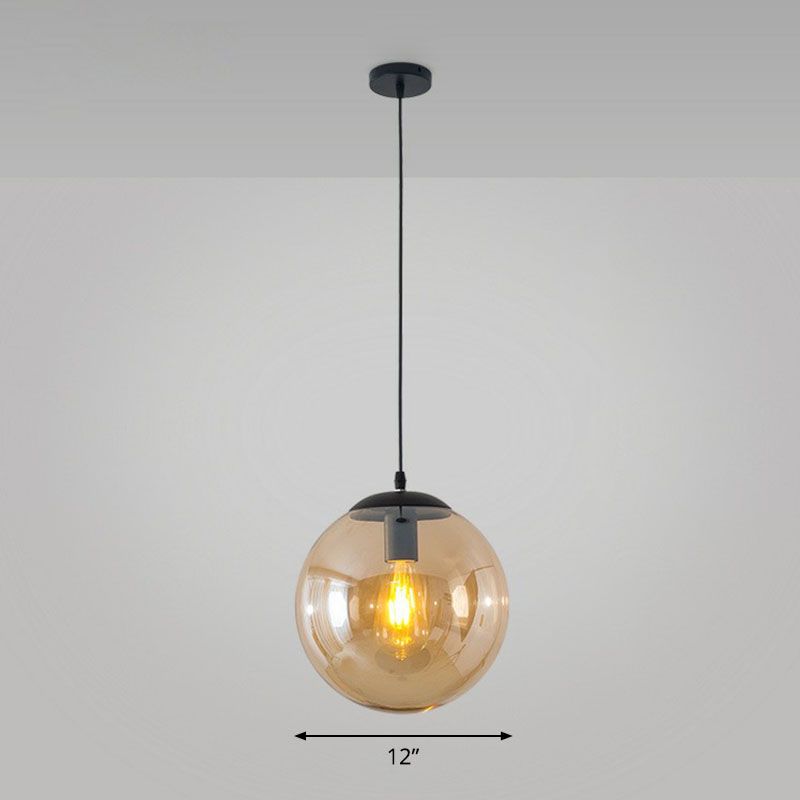 Sphere Restaurant Ceiling Suspension Lamp Glass Single-Bulb Simple Pendant Light in Black