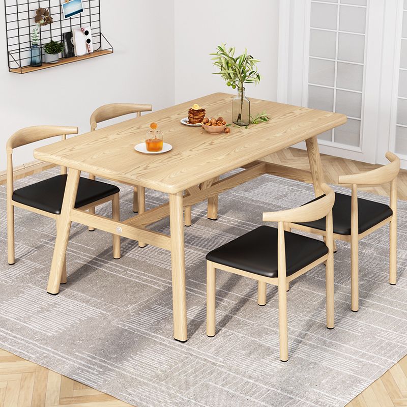 Modern Rectangle Dining Table Wood Tabletop with Iron Trestle Base