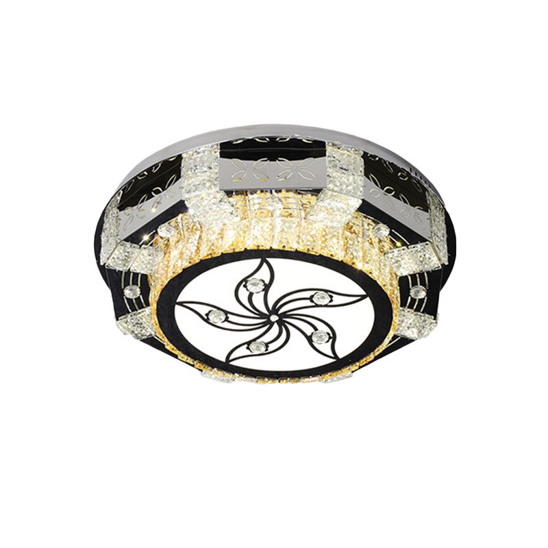 Lampe LED encastrée moderniste, abat-jour tambour, plafonnier en bloc de cristal en Nickel avec motif fleur/quatre feuilles