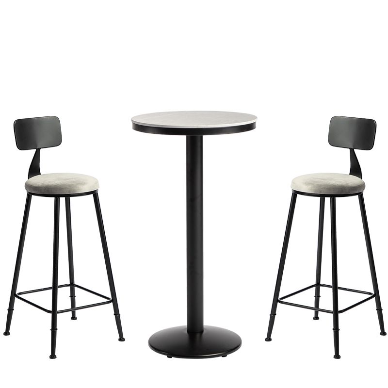 1/3 Pieces Industrial Iron Bar Table Set Round Bistro Set with Grey Faux Marble Top