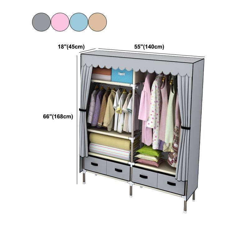Silver Metal Frame Wardrobe Cabinet Contemporary Home Wardrobe with Drawers