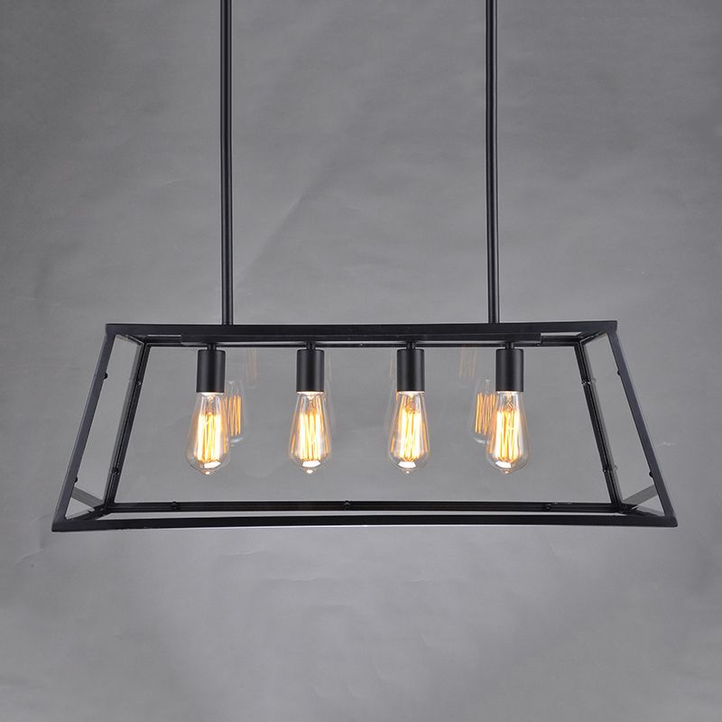 Rectangular Shape over Island Lighting Modern Style Metal 4 Lights Hanging Lamp in Black