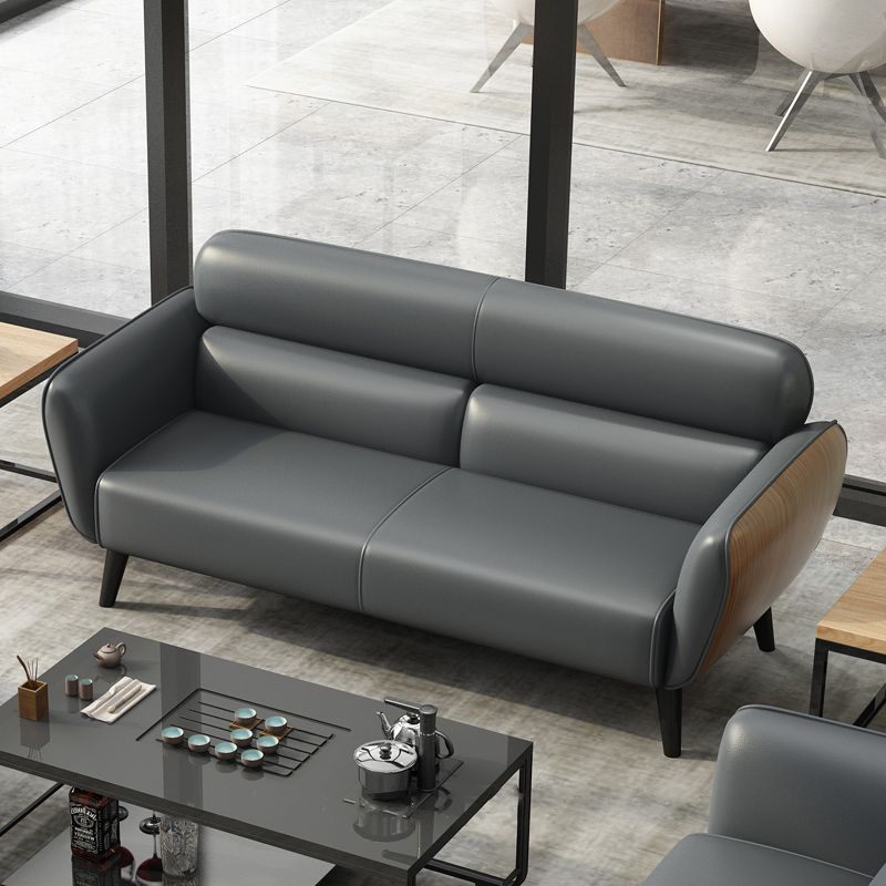 Faux Leather Square Arm Sofa Foam Filled Sewn Pillow Back Sofa for Living Room