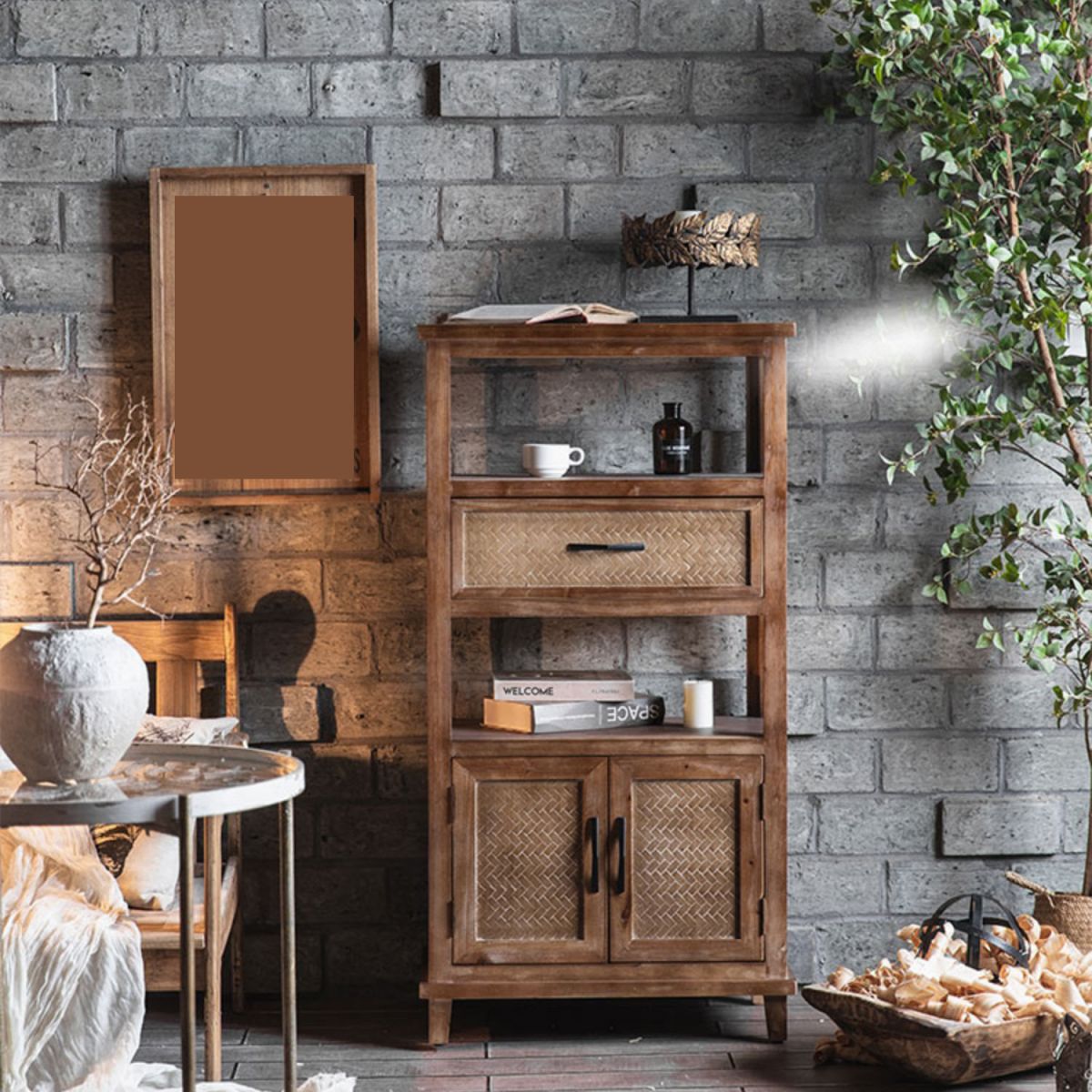 Industrial Wood Drawers Included Cabinet Distressed Brown Accent Cabinet