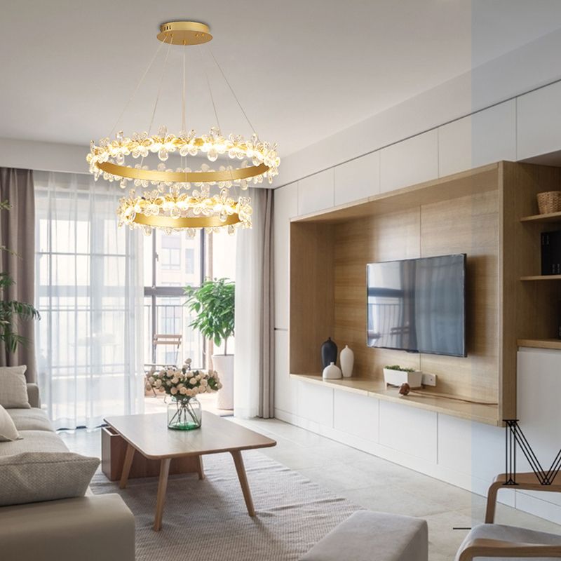 Modern Gold Chandelier Multiple Rings Chandelier Pendant Light Metal Chain Chandelier