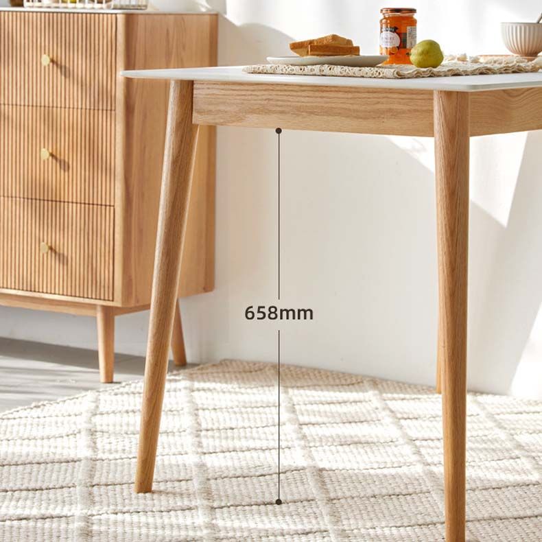 Stone Top Dining Table Traditional Luxury Rectangle Dining Table with 4 Wood Legs