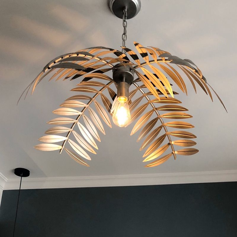 Iron Hanging Pendant Light Rural Leaf Shaped 1 Light Restaurant Ceiling Suspension Lamp