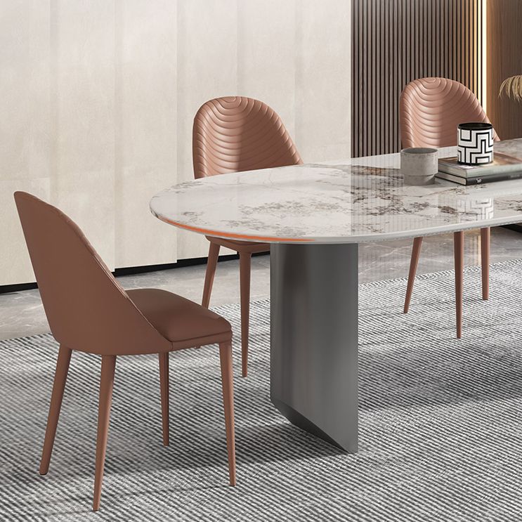Sintered Stone Dining Table Modern Table in White with Grey Double Pedestal
