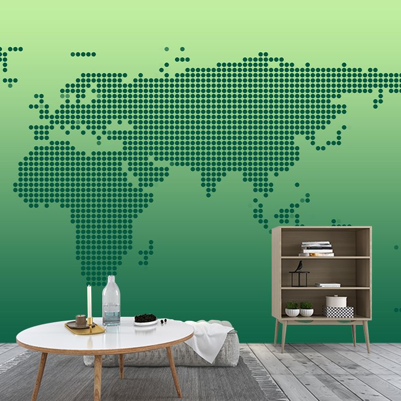 Modern Style World Map Mural Mildew Resistant Wall Covering for Bedroom Decor