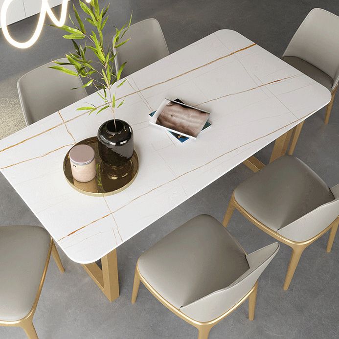 Traditional Luxury White in Marble Counter Rectangle Dining Table for Kitchen