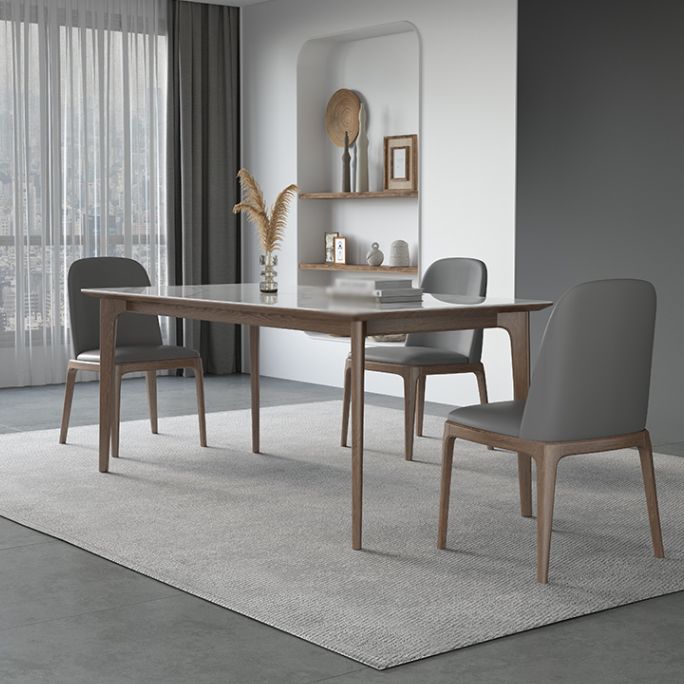 Modern Ash Wood Dinette Set 1/3/4/5/7 Pieces Rectangle Sintered Stone Top Dining Table Set