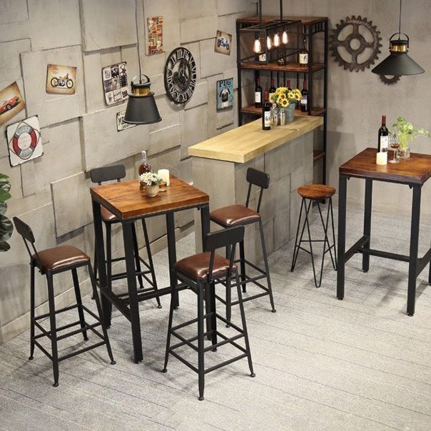 Industrial 1/2/3/5 Pieces Square Bar Table Set Solid Wood Bistro Set