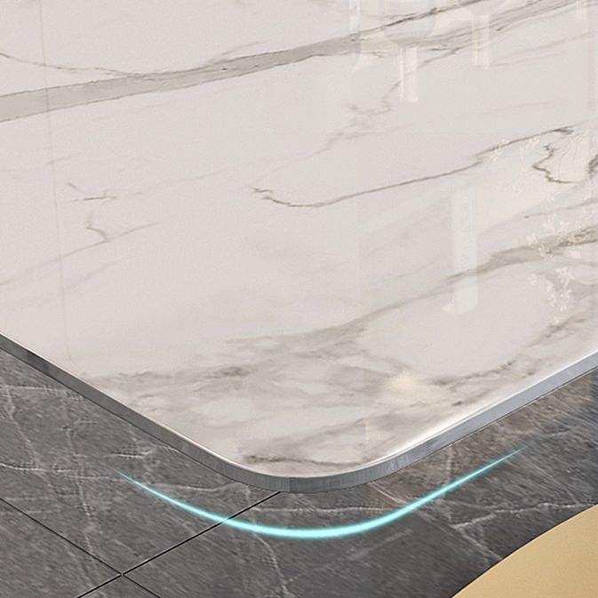 Glam Stone Rectangle Dining Table Golden Pedestal Table for Dining Room