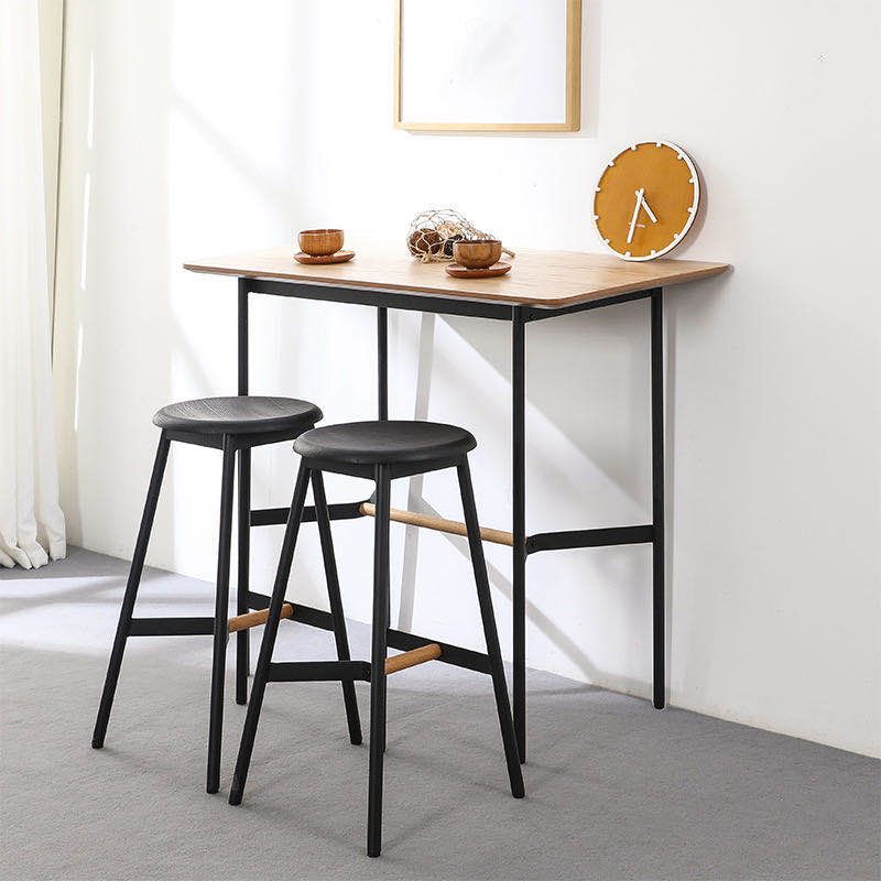 Black Round Counter-height Stool Industrial Backless Indoor Wood Bar Stool