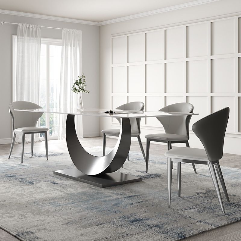 Contemporary Style Rectangle Table Sintered Stone Table with Metal Legs for Home