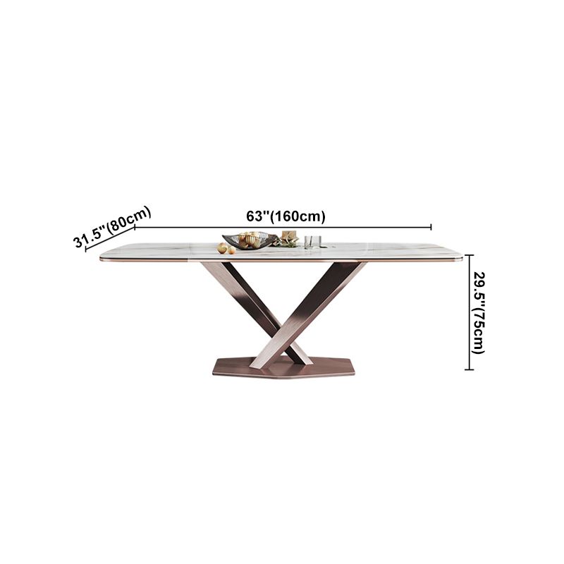 Mesa de comedor blanca de rectángulo glamoroso mesa de comedor de cocina de piedra sinterizada con base de pedestal