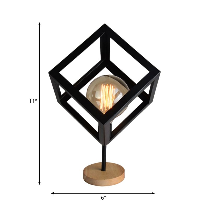 1 Light Table Lamp Industrial Style Frame Squared Metallic Table Light in Black/White for Living Room