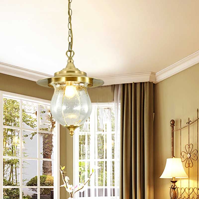 Seeded Glass Urn Pendant Light Colonization 1 Bulb Gold Suspended Lighting Fixture