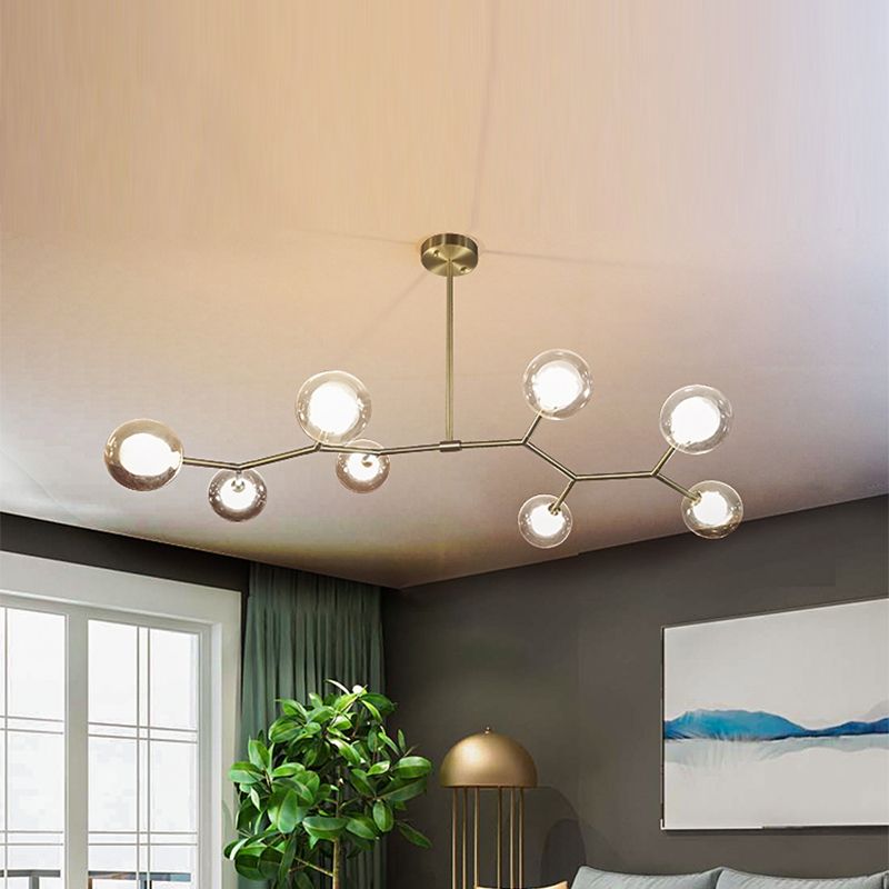 Nordic Modern Dining Pendant Light Round Glass Shade Chandelier Light Fixture for Dining Room