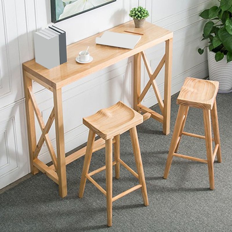 Rectangle Bar Table Solid Wood Contemporary Pub Table for Indoor