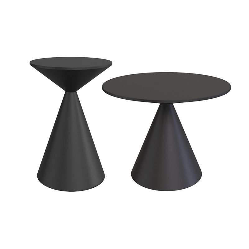 Mid-Century Modern Black / White Round Top Coffee Table Iron Pedestal Cocktail Table