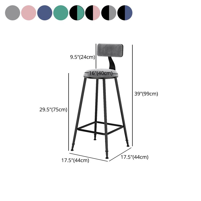 Scandinavian Low Back Footrest Barstool Matte Finish Velvet Counter Stool