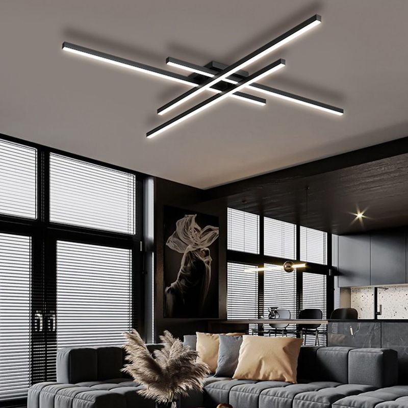 Modern Minimalist LED Linear Ceiling Light Aluminium Indoor Flush Mount with Acrylic Shade