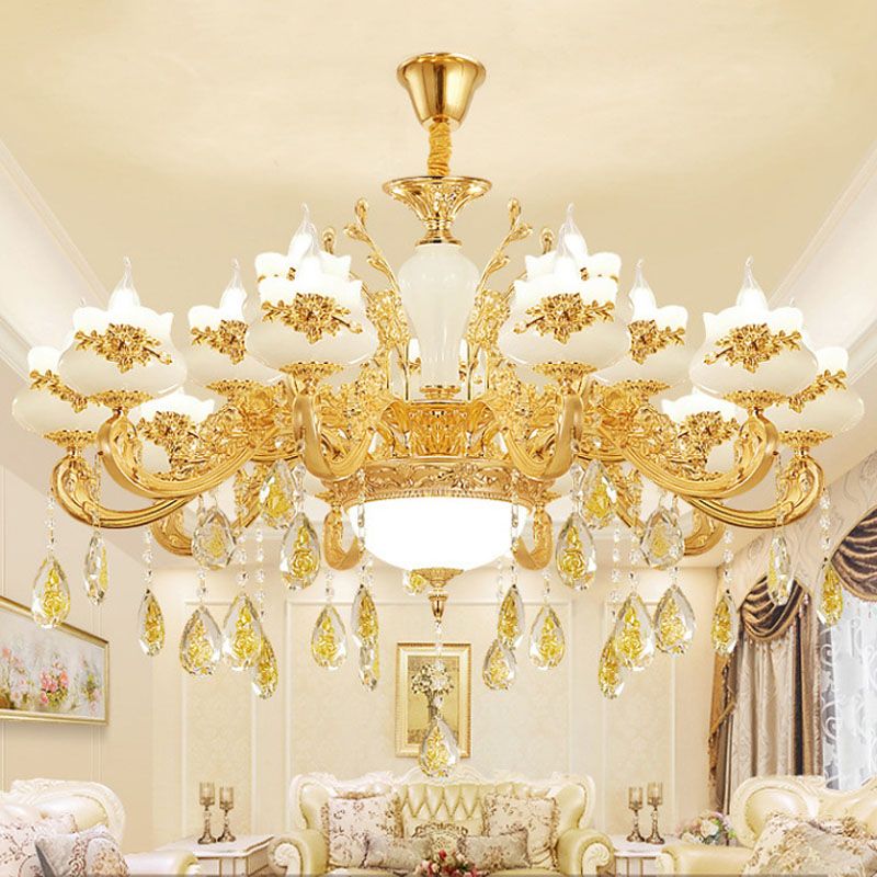 Blumenbud Wohnzimmer Deckenlampe Faux Jade Einfachheit Kronleuchter Beleuchtung in Gold