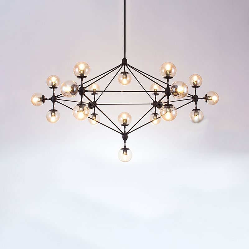 Lámparas colgantes negras de araña de metal nórdica con sombra de vidrio para sala de estar