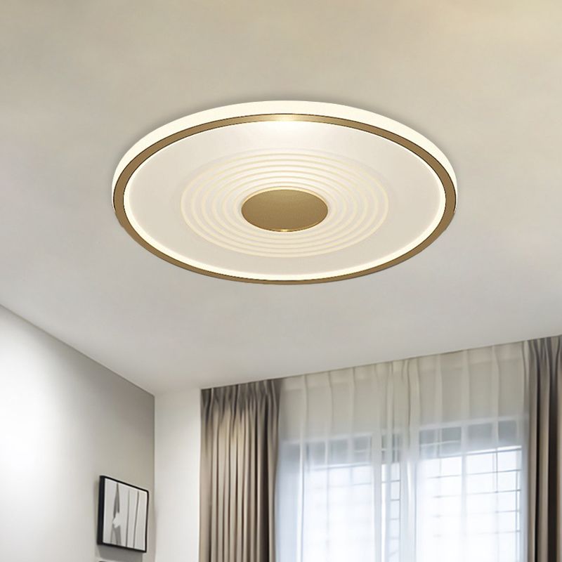 LED Bedroom Flush Lamp Minimalism White-Gold Flush Mount Fixture with Disc Acrylic Shade in White/Warm Light
