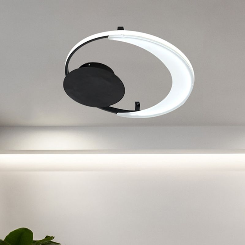 LED Bedroom Ceiling Flush Mount Contemporary Black Flushmount with Meniscus Acrylic Shade, 16.5"/20.5" Wide