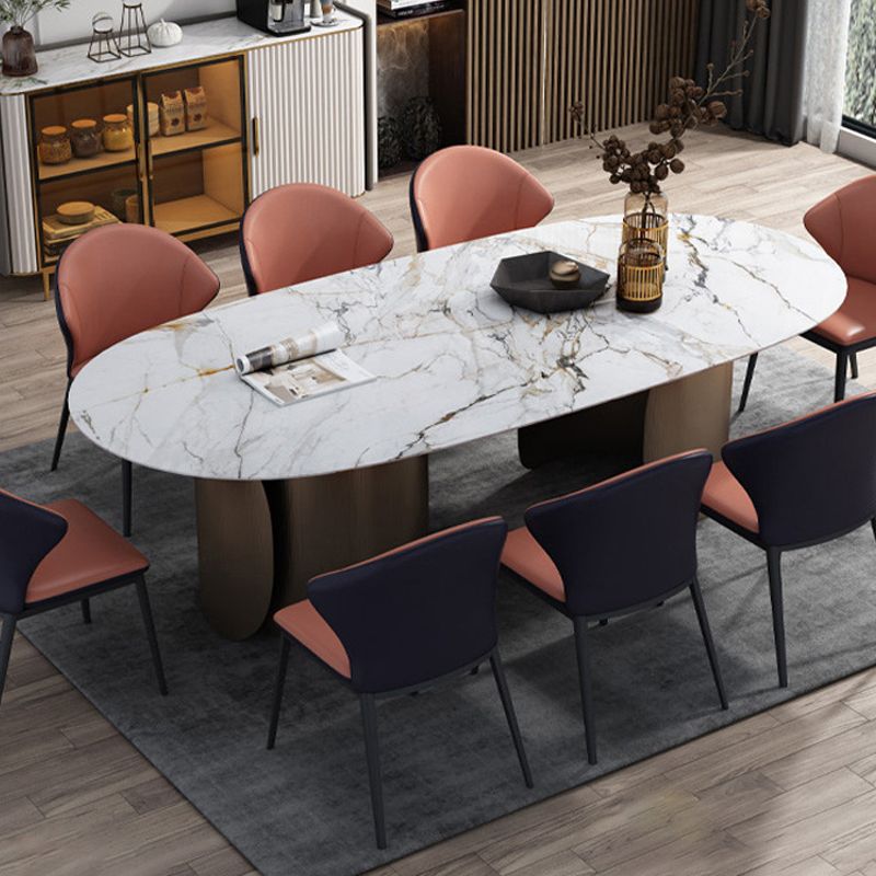 Modern Oval Dining Table Stainless Steel Base Double Pedestal Table for Room