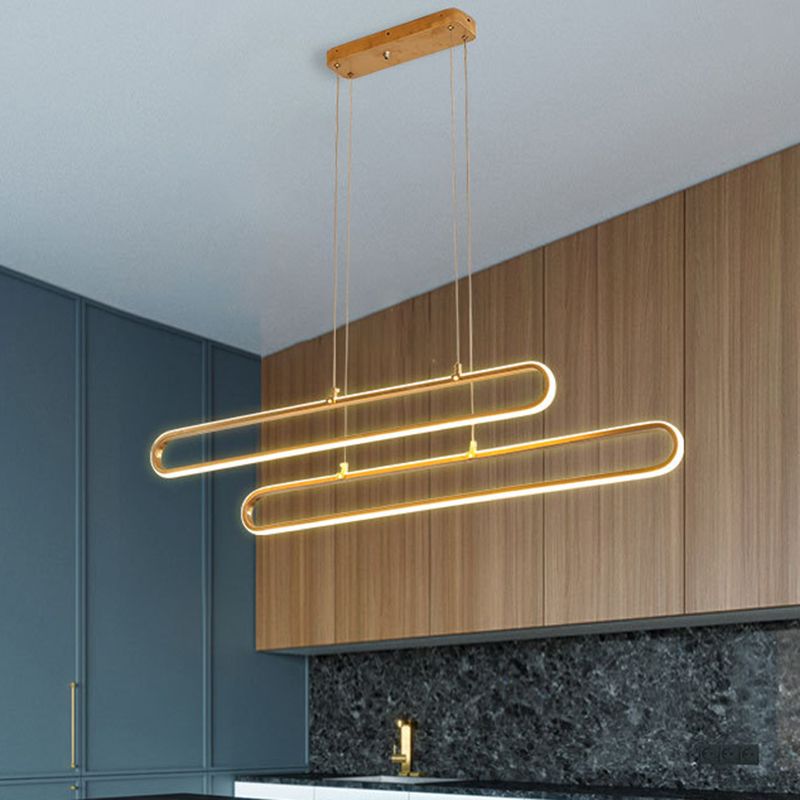 Aluminum Elliptical Island Light Modernity LED Gold Pendant Lighting in Warm/White Light, 39"/47" Long