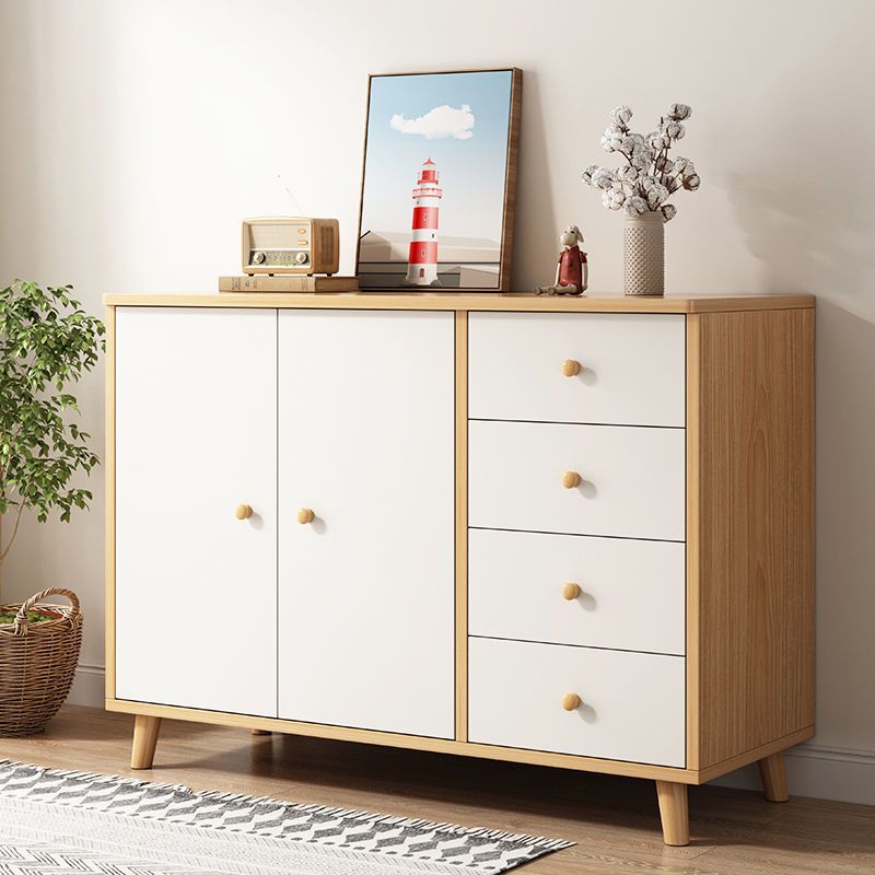 Modern Engineered Wood Sideboard Simple Beige Buffet Table with Drawer for Dining Room