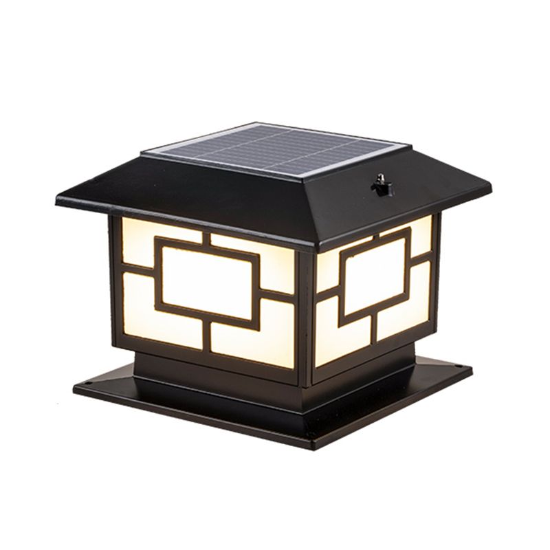 Rectangle Shape Metal Outdoor Light Modern Style 1-Light Solar Pillar Lamp