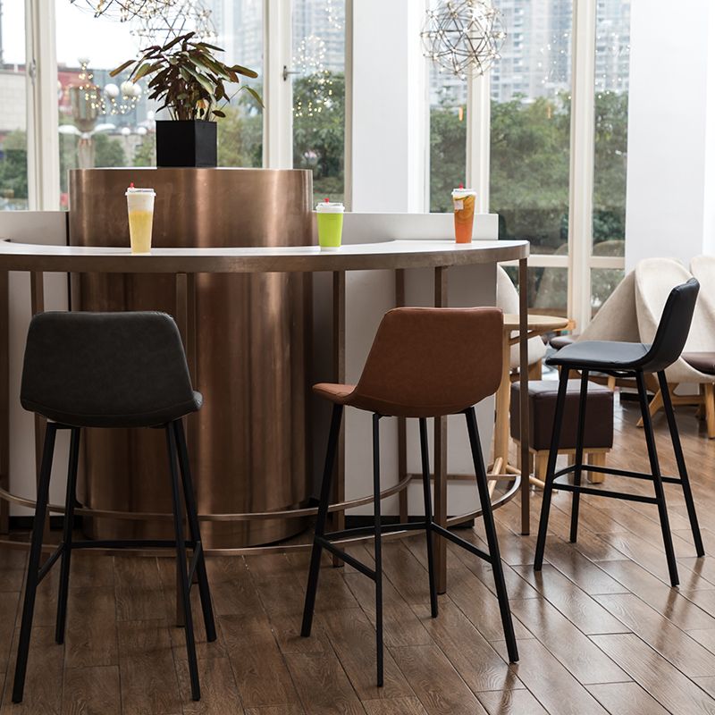 Modern Style Bar-stool Bucket Leather Seat Barstool with Footrest and Iron Legs