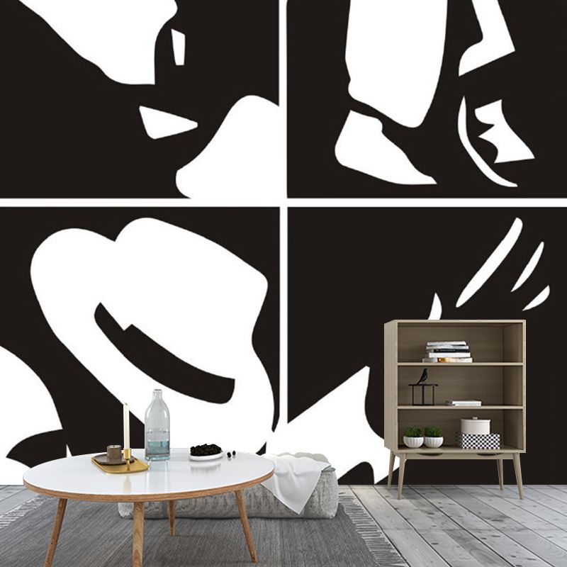 Black-White Mimes Element Murals Moisture-Resistant Modern Bedroom Wall Covering