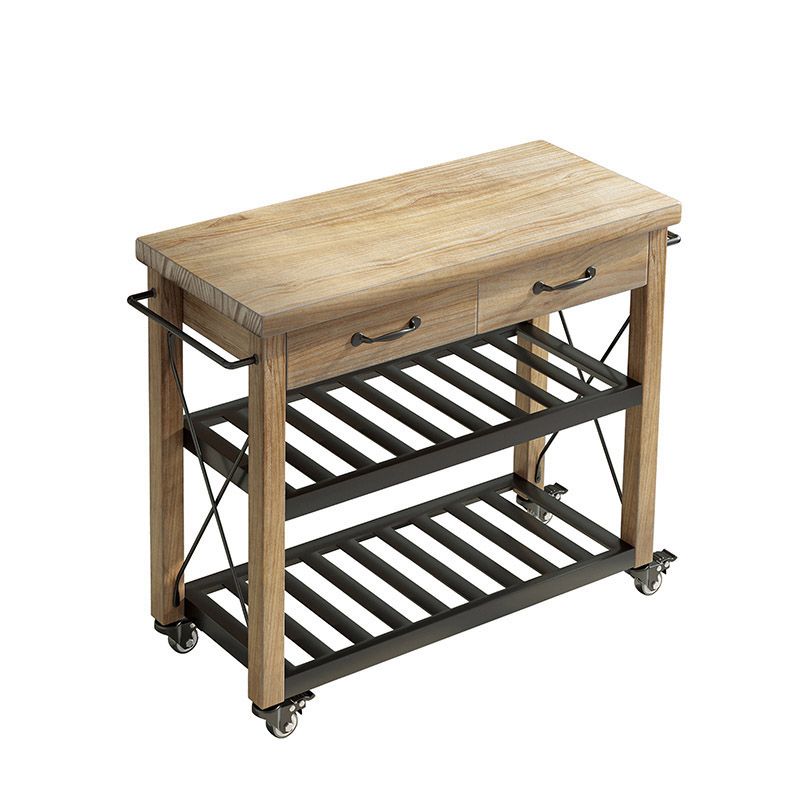 Modern Open Storage Kitchen Trolley Rolling Pine Wood Prep Table