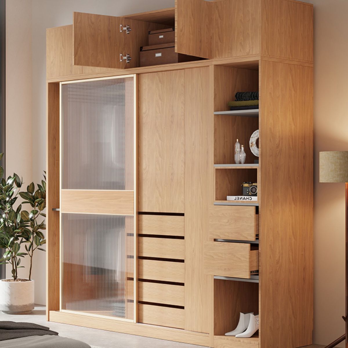 Engineered Wood Wardrobe Cabinet Modern Wardrobe Closet for Bedroom